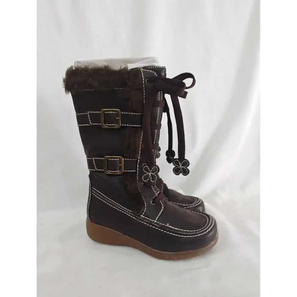 Rachel Shoes Winter‎ Boots Fresno Brown Girls 13 New Lace Up Faux Fur Warm